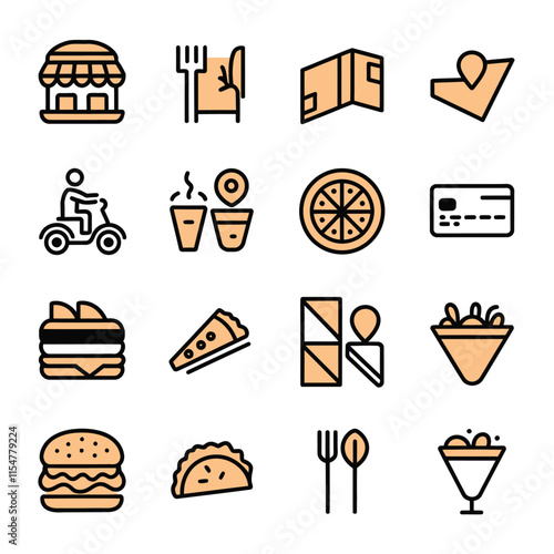 food delivery icon set vector