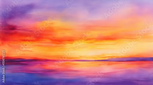 Abstract Watercolor Background Depicting Colorful Sunset Sky