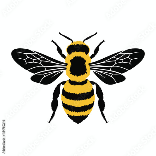 Bee icon, honey bee silhouette on white background