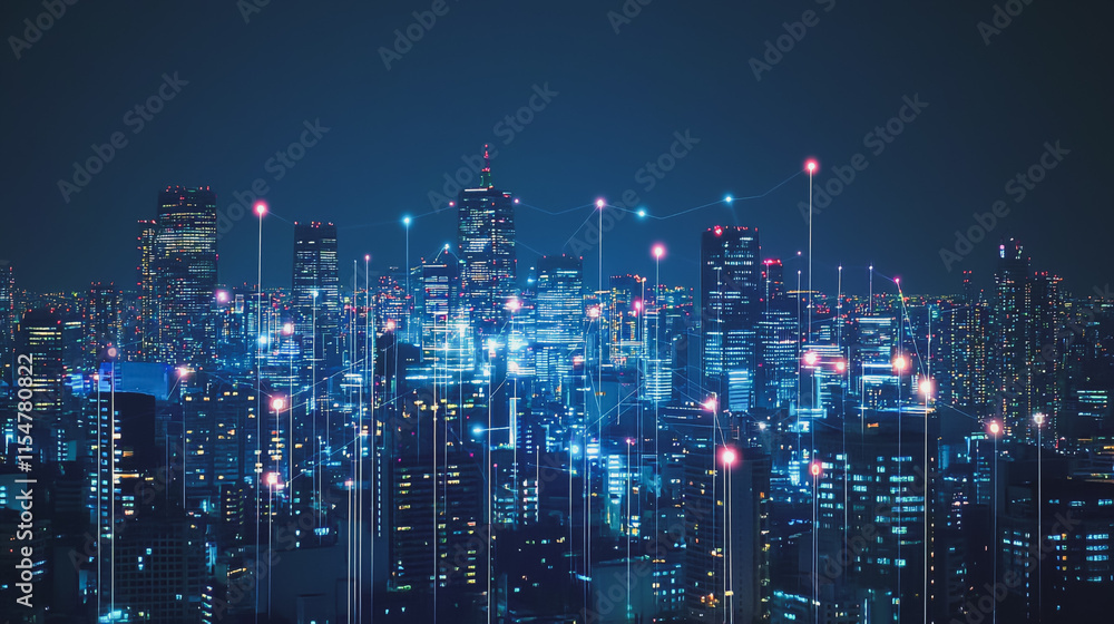 custom made wallpaper toronto digitalSmart digital Innovation city with connection network reciprocity over the cityscape. of future smart wireless city and social media networking systems that connects business people with in city