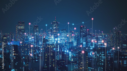 Wallpaper Mural Smart digital Innovation city with connection network reciprocity over the cityscape. of future smart wireless city and social media networking systems that connects business people with in city Torontodigital.ca