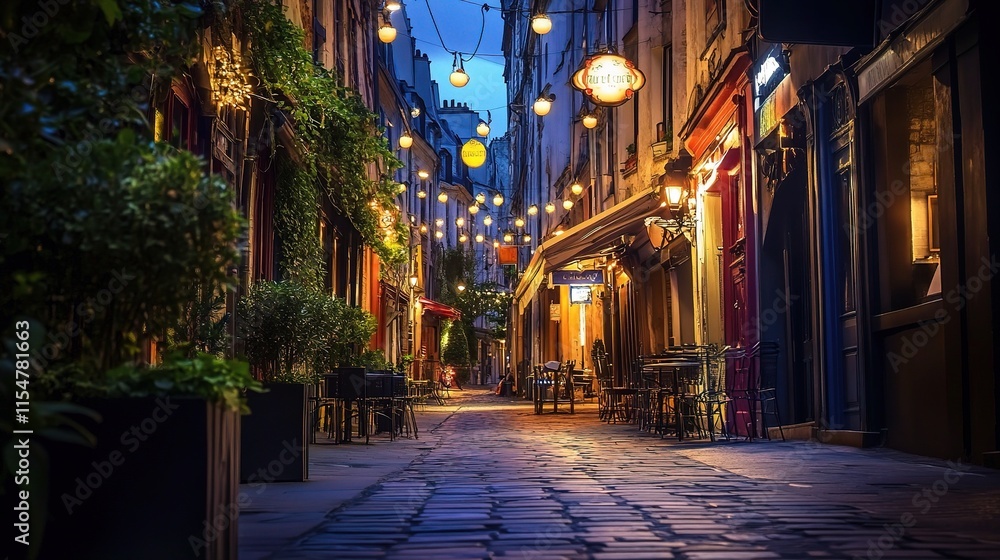 Fototapeta premium Vibrant Urban Street at Night with City Lights and Bustling Atmosphere