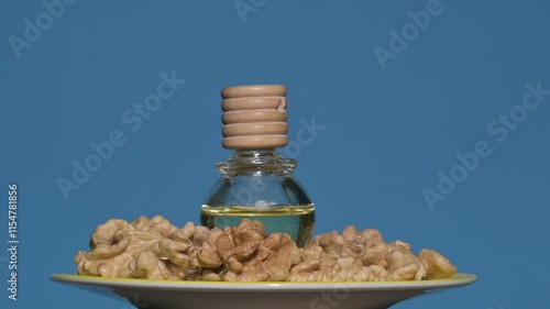 Walnuts and Walnut Oil in a Bottle