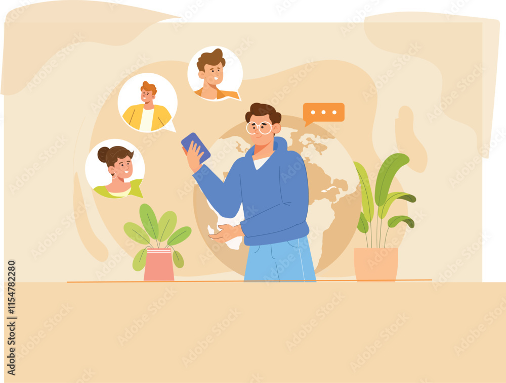 An isometric design depicting instant messaging, video calls, and collaborative tools on screens with glowing effects for a futuristic vibe. An isometric design depicting instant messaging, video calls, and collaborative tools on screens with glowing effects for a futuristic vibe.