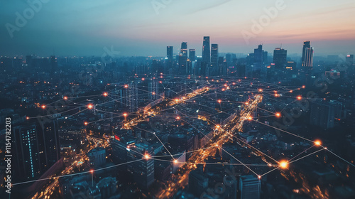 Wallpaper Mural Smart digital Innovation city with connection network reciprocity over the cityscape. of future smart wireless city and social media networking systems that connects business people with in city Torontodigital.ca