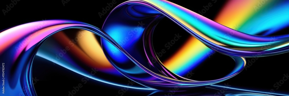 Abstract light trails, vibrant neon colors, glossy curved surfaces, dynamic motion blur, futuristic technology aesthetic, sleek metallic reflections, high contrast, black background, ultrawide panoram Abstract light trails, vibrant neon colors, glossy curved surfaces, dynamic motion blur, futuristic technology aesthetic, sleek metallic reflections, high contrast, black background, ultrawide panoram