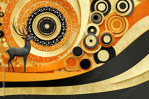 Elegant Gold and Black Abstract 3D Background with Deer