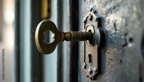 Wallpaper Mural Elegant Vintage Key Inserted in Antique Lock with Detailed Textures of the Door Surface Torontodigital.ca