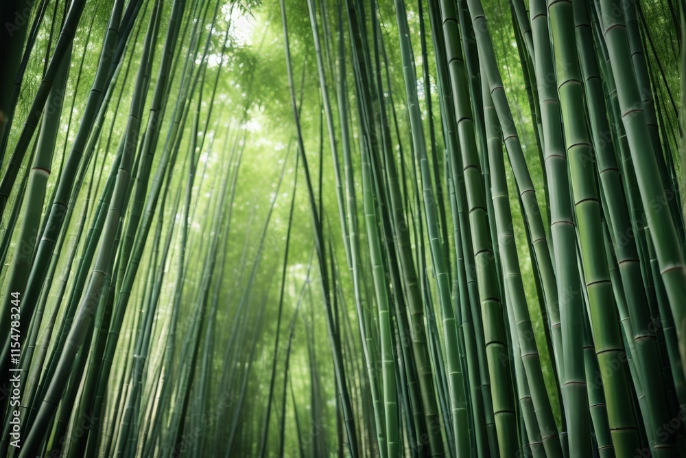 Fototapeta premium arafed bamboo trees in a forest with a green sky