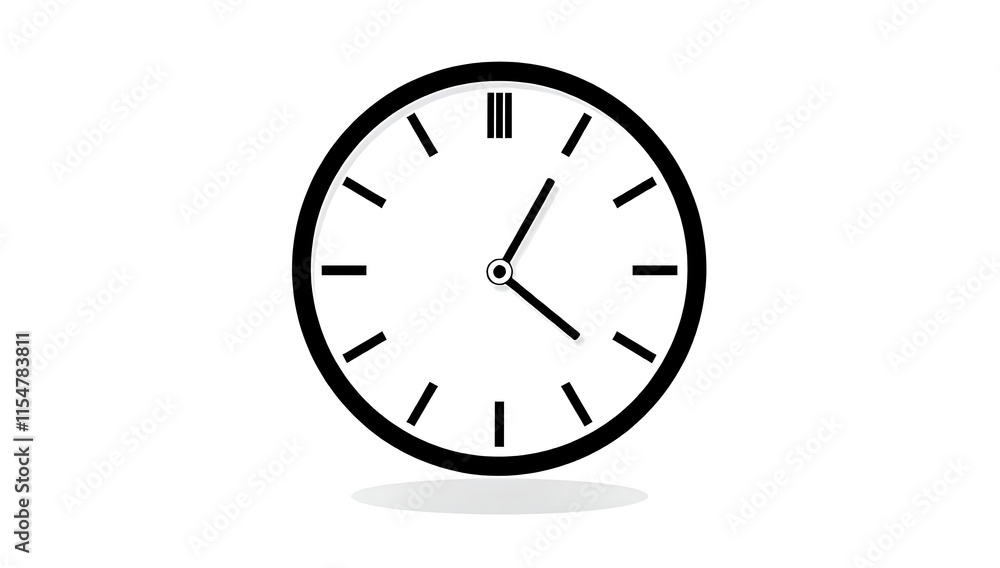 A flat, circular clock icon in black and white, symbolizing time, on a white background.
A flat, circular clock icon in black and white, symbolizing time, on a white background.