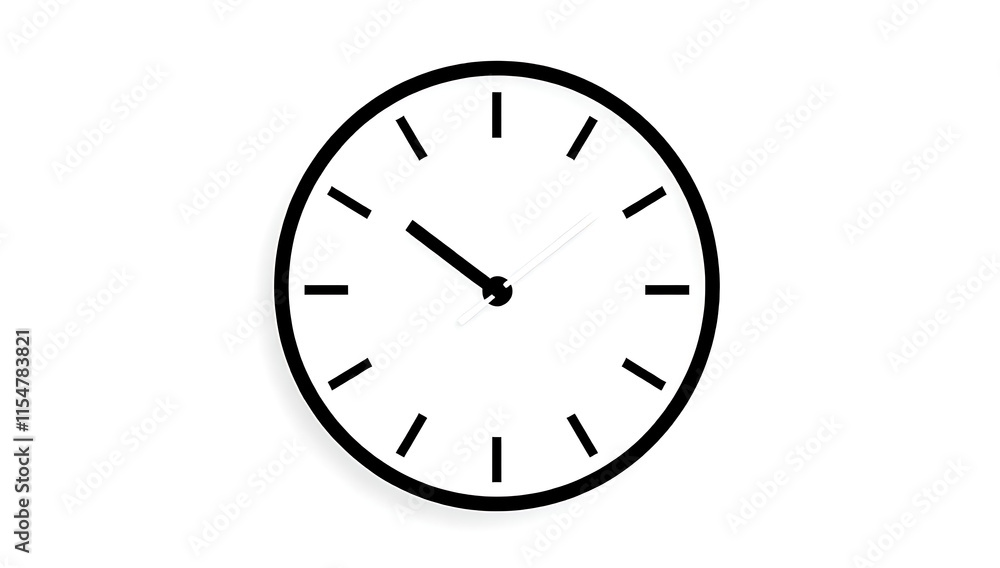 A flat, circular clock icon in black and white, symbolizing time, on a white background.
A flat, circular clock icon in black and white, symbolizing time, on a white background.