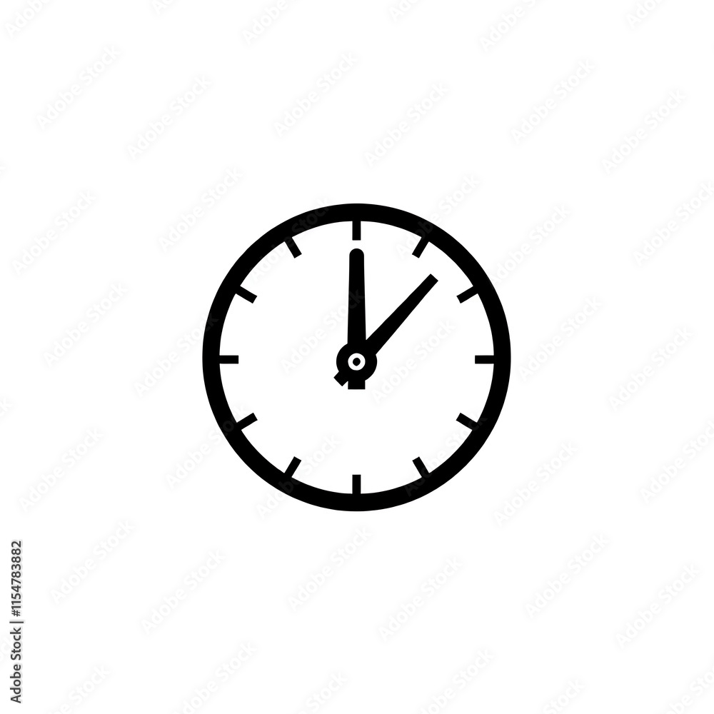 A flat, circular clock icon in black and white, symbolizing time, on a white background.
A flat, circular clock icon in black and white, symbolizing time, on a white background.