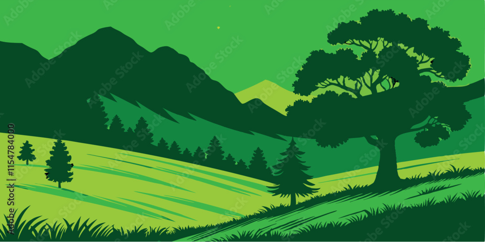 Fototapeta premium Abstract Landscape with Bold Geometric Shapes in Vector Art