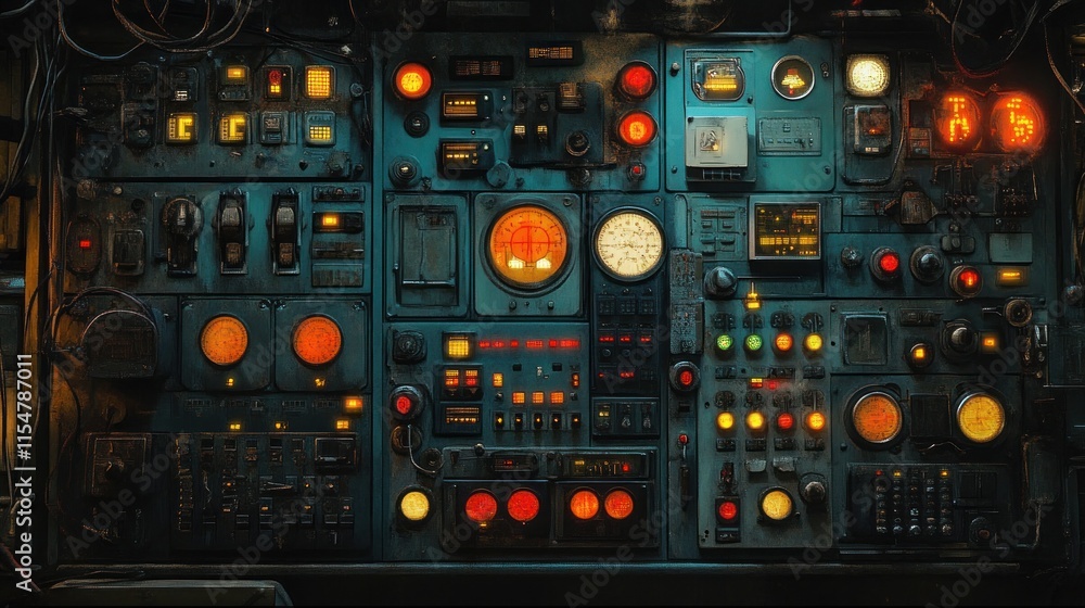 A massive control panel for stock cracking operations, covered in buttons, levers, and blinking lights, A massive control panel for stock cracking operations, covered in buttons, levers, and blinking lights,