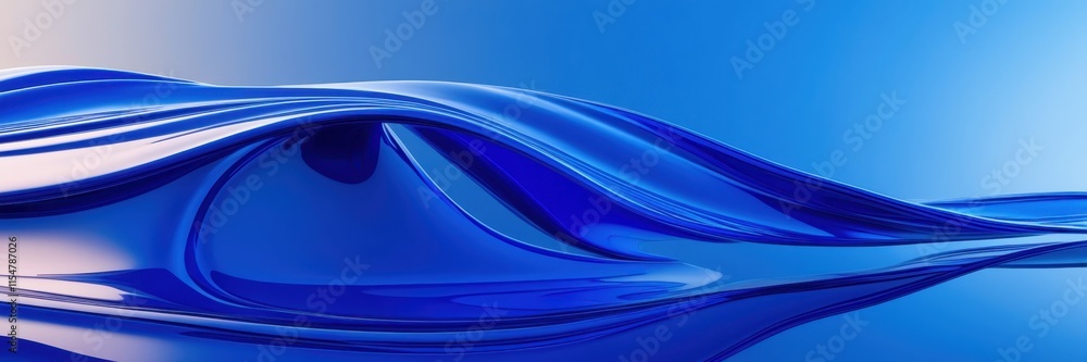 Fototapeta premium Abstract waves, flowing curves, blue and gold gradient, smooth texture, dynamic composition, digital art, minimalist design, futuristic aesthetic, glossy surface, 3D rendering, fluid motion, panoramic
