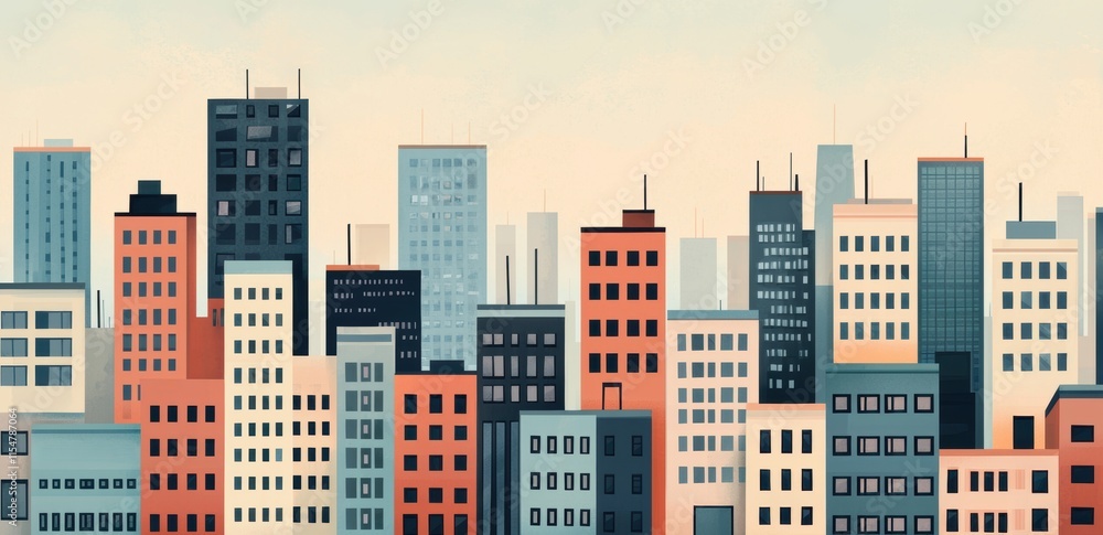 Urban Cityscape Illustration with Modern Architecture and Colors Urban Cityscape Illustration with Modern Architecture and Colors