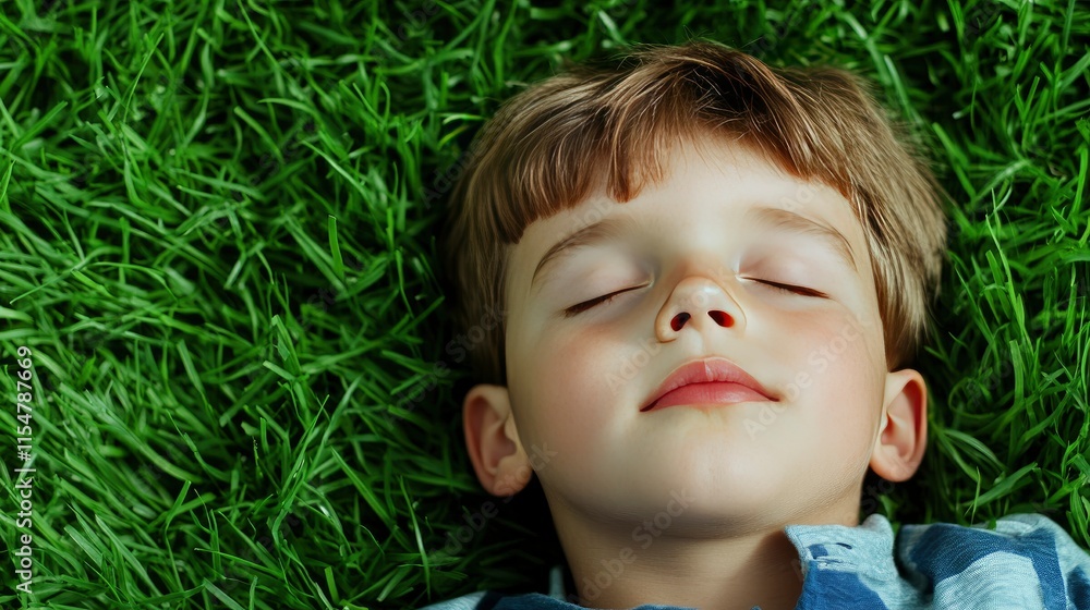 Peaceful Child Sleeping in Lush Green Grass