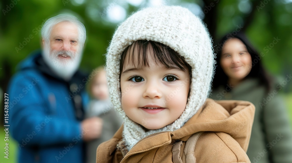 Obraz premium Happy Toddler with Grandparents and Mother in Autumn Park
