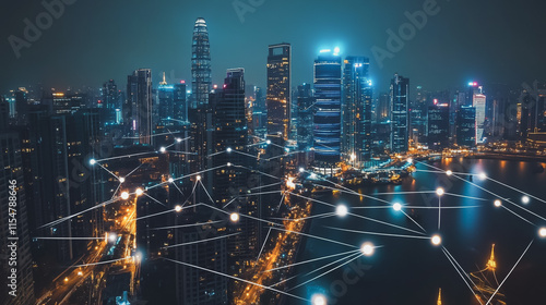 Wallpaper Mural Smart digital Innovation city with connection network reciprocity over the cityscape. of future smart wireless city and social media networking systems that connects business people with in city Torontodigital.ca