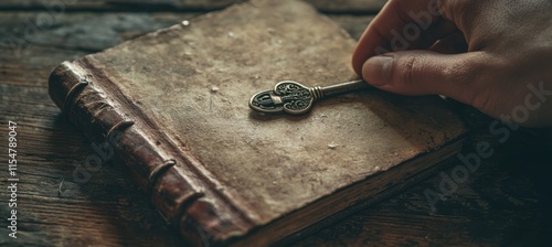 Secrecy and Guilt: Locked Diary with Key on Wooden Desk for Storytelling Concepts and Designs photo