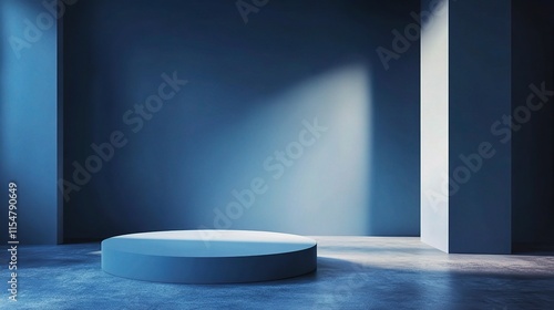 Abstract Blue Studio Room with Circular Platform and Wall Background