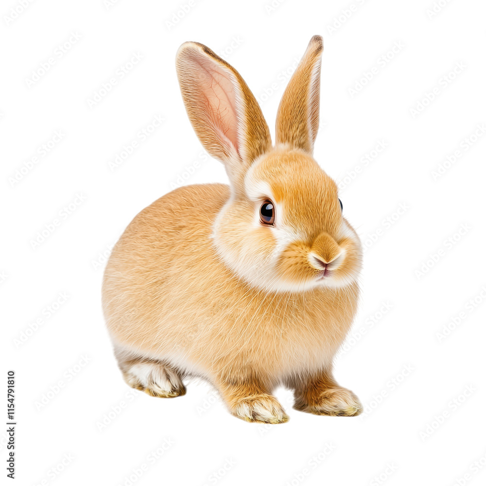 Obraz premium Cute rabbit with soft fur sitting on transparency background, looking curious