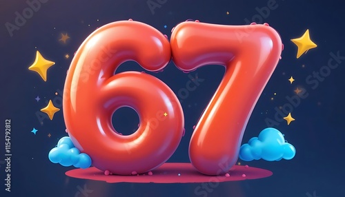 Red Balloon Number Sixty Seven Night Sky Festive Design
