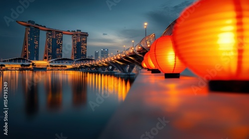 Singapore Skyline and view of Marina Bay at Dusk photo