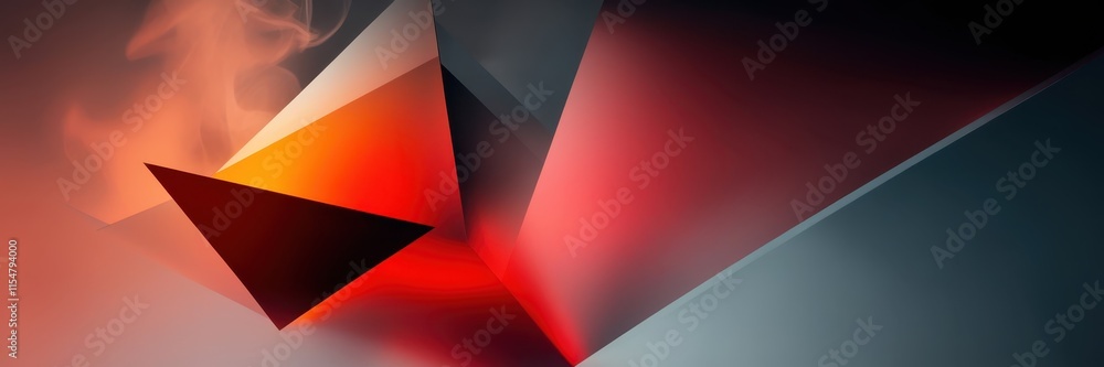 Abstract geometric shapes, neon red glow, dark background, pyramids, reflective surfaces, futuristic, sci-fi aesthetic, minimalist composition, cinematic lighting, energy emanating from shapes, myster Abstract geometric shapes, neon red glow, dark background, pyramids, reflective surfaces, futuristic, sci-fi aesthetic, minimalist composition, cinematic lighting, energy emanating from shapes, myster