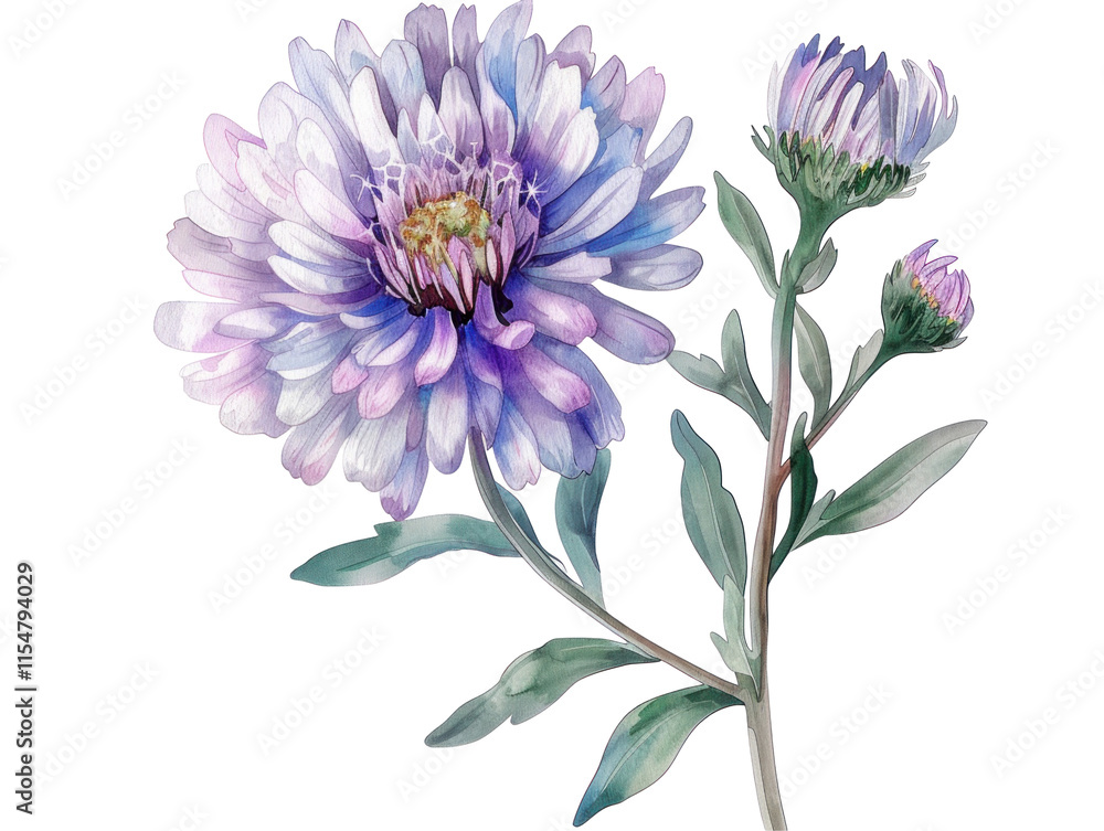 Obraz premium Delicate Watercolor Flower Arrangement with Purple and White Petals on a Transparent Background