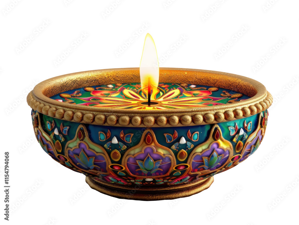 Vibrant Decorative Candle with Intricate Designs and Bright Flame on a transparent background Vibrant Decorative Candle with Intricate Designs and Bright Flame on a transparent background