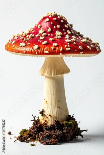 Colorful Amanita muscaria with gills and volva on white background, mushroom, colorful