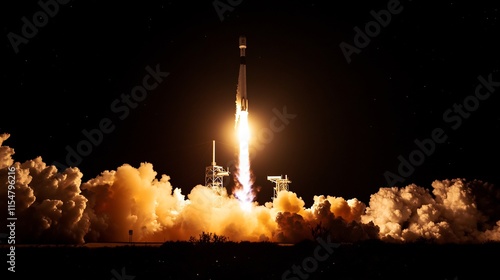 Night Launch of SpaceX Falcon 9 Rocket into Space