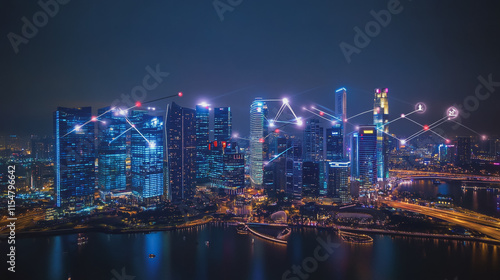 Wallpaper Mural Smart digital Innovation city with connection network reciprocity over the cityscape. of future smart wireless city and social media networking systems that connects business people with in city Torontodigital.ca