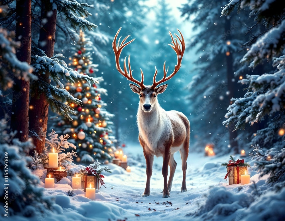 Winter dear image in beautiful background theme Winter dear image in beautiful background theme
