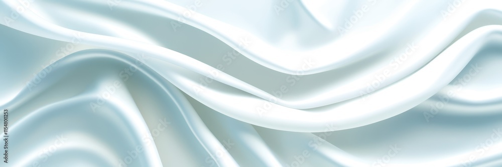 Fototapeta premium Soft silky fabric, flowing waves, pale blue satin, gentle folds, smooth texture, shimmering surface, abstract background, elegant drapery, light and shadow play, minimalist design, luxury textile, ser