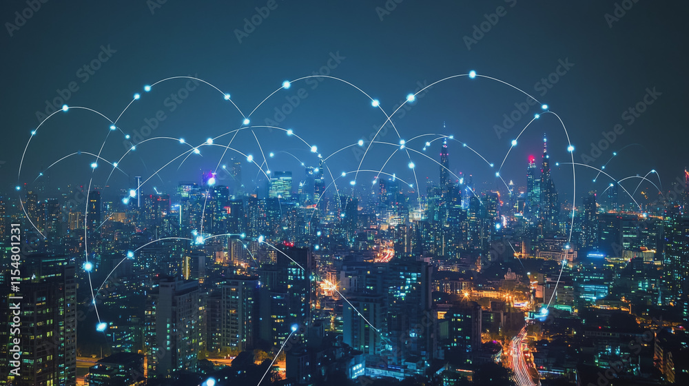 Smart digital city with connection cyber security network reciprocity over the cityscape . future smart wireless digital city and social media networking systems that connects people within the city Smart digital city with connection cyber security network reciprocity over the cityscape . future smart wireless digital city and social media networking systems that connects people within the city