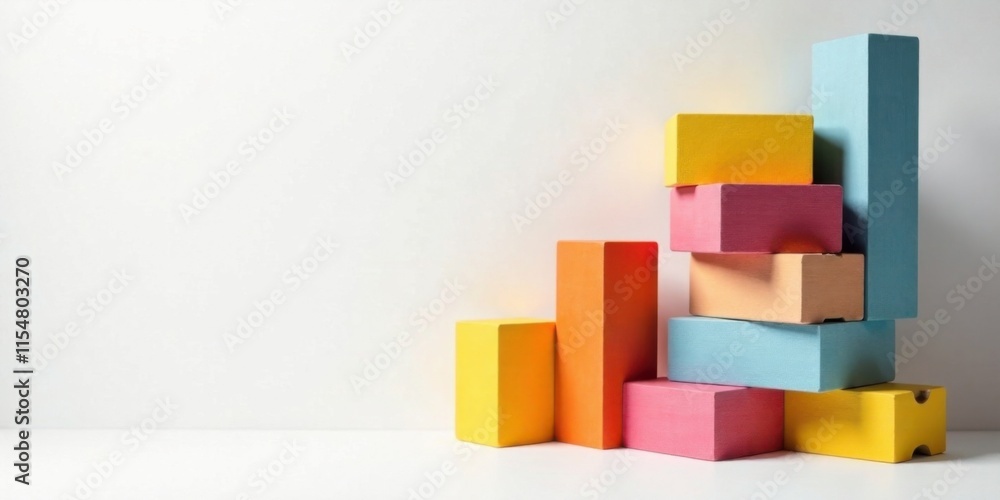 Abstract Colorful Blocks Arranged in an Ascending Pattern Against a White Background Abstract Colorful Blocks Arranged in an Ascending Pattern Against a White Background