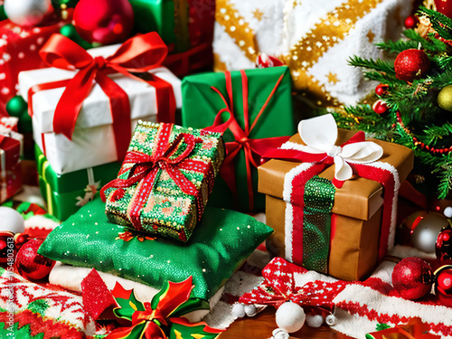 クリスマスの色とりどりのたくさんのプレゼント