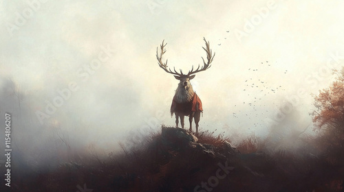 Majestic Stag in Misty Fore...