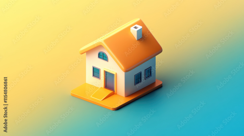 A colorful 3D illustration of a small house featuring an orange roof and blue background, symbolizing home ownership and warmth. A colorful 3D illustration of a small house featuring an orange roof and blue background, symbolizing home ownership and warmth.