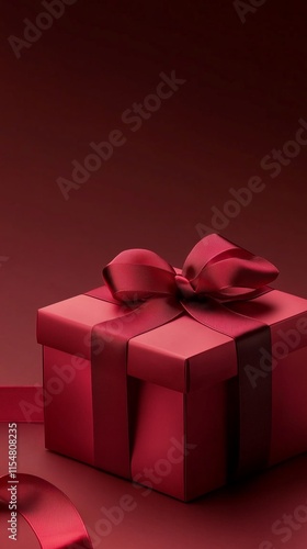 Beautifully wrapped red gift box with ribbon on a simple background for celebrations or special occasions