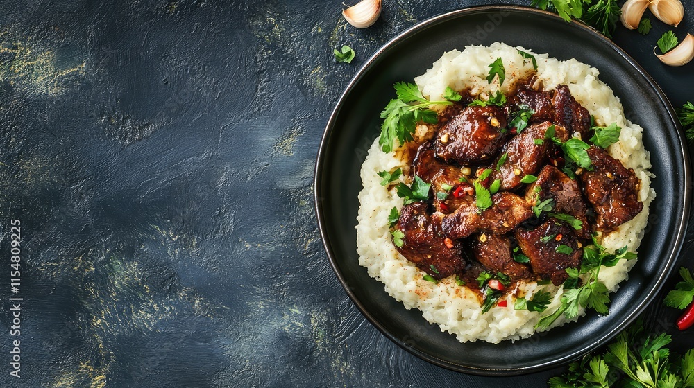 Savory Beef Dish Served Over Creamy Mashed Potatoes with Spices