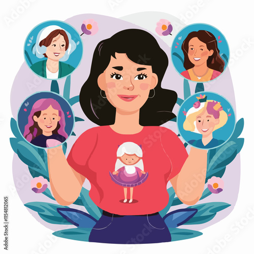 woman illustrating international women's day with fictional character victor Art with Cartoon