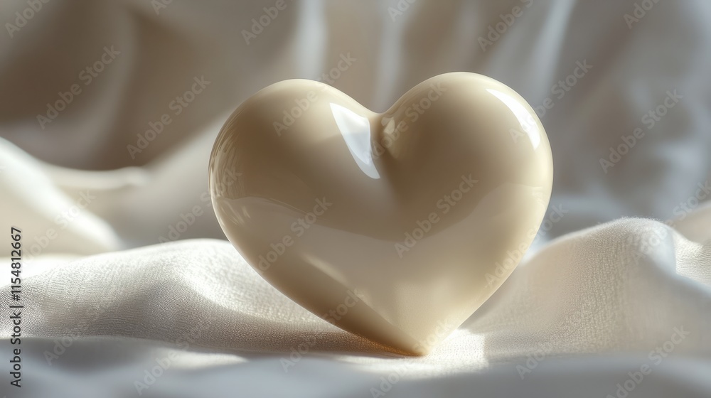 Fototapeta premium A smooth ivory 3D heart with subtle shadows, placed gently on a white surface --ar 16:9 --stylize 250 --v 6.1 Job ID: 8941737c-a359-483d-94f9-795932ecb60f