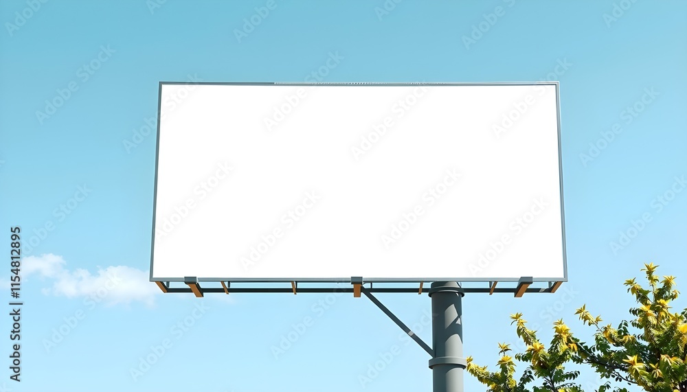 Obraz premium Mockup Large white blank billboard or white promotion poster displayed on the outdoor against the blue sky background. Promotion information for marketing announcements and details 