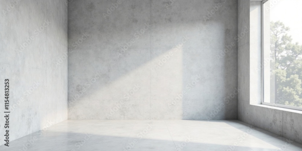 Sunlit Empty Room with Concrete Walls and Large Window Featuring Natural Light Sunlit Empty Room with Concrete Walls and Large Window Featuring Natural Light