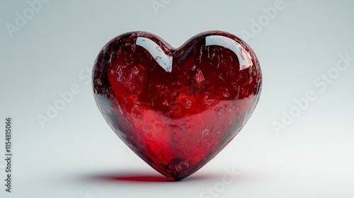 A smooth, transparent 3D-rendered heart with vibrant red accents on a clean white canvas photo