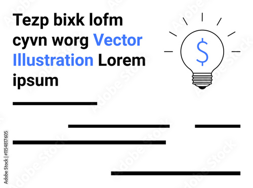 Light bulb with a dollar sign symbol and placeholder text in black and blue. Ideal for business presentations, marketing materials, financial reports, startup pitches, educational content, website