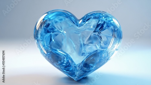 A translucent icy blue 3D-rendered heart, softly illuminated on a white background photo